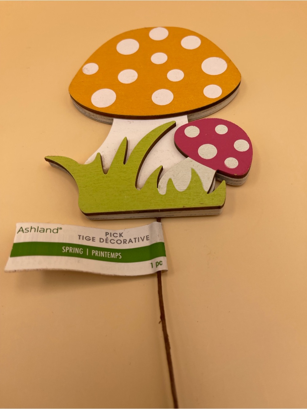 Ashland Decorative Mushroom Pick - Orange & Pink with Green Grass
